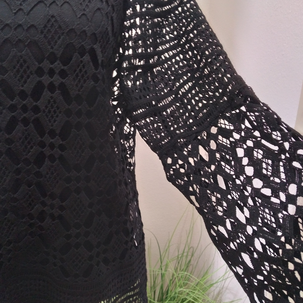 Long Sleeve Black See Through Knit Long Sleeve Blouse Women's Size- Large - Picture 5 of 7